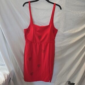 Planet Gold Juniors Red Square Neck Rhinestone Hearts Stretch Crepe Mini Dress